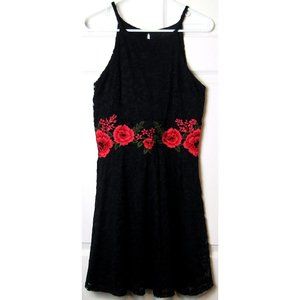 IN San Francisco Junior Womens Dress Black Embroidered Flowers w/ Lace Size 11